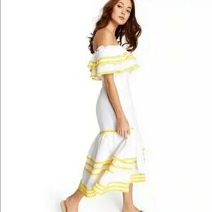 Lisa Marie Fernandez White Linen Ric Rac Tiered Dress XS Boho Cottagecore Chic‎